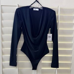 Tinsel Black Draped Long Sleeve Bodysuit